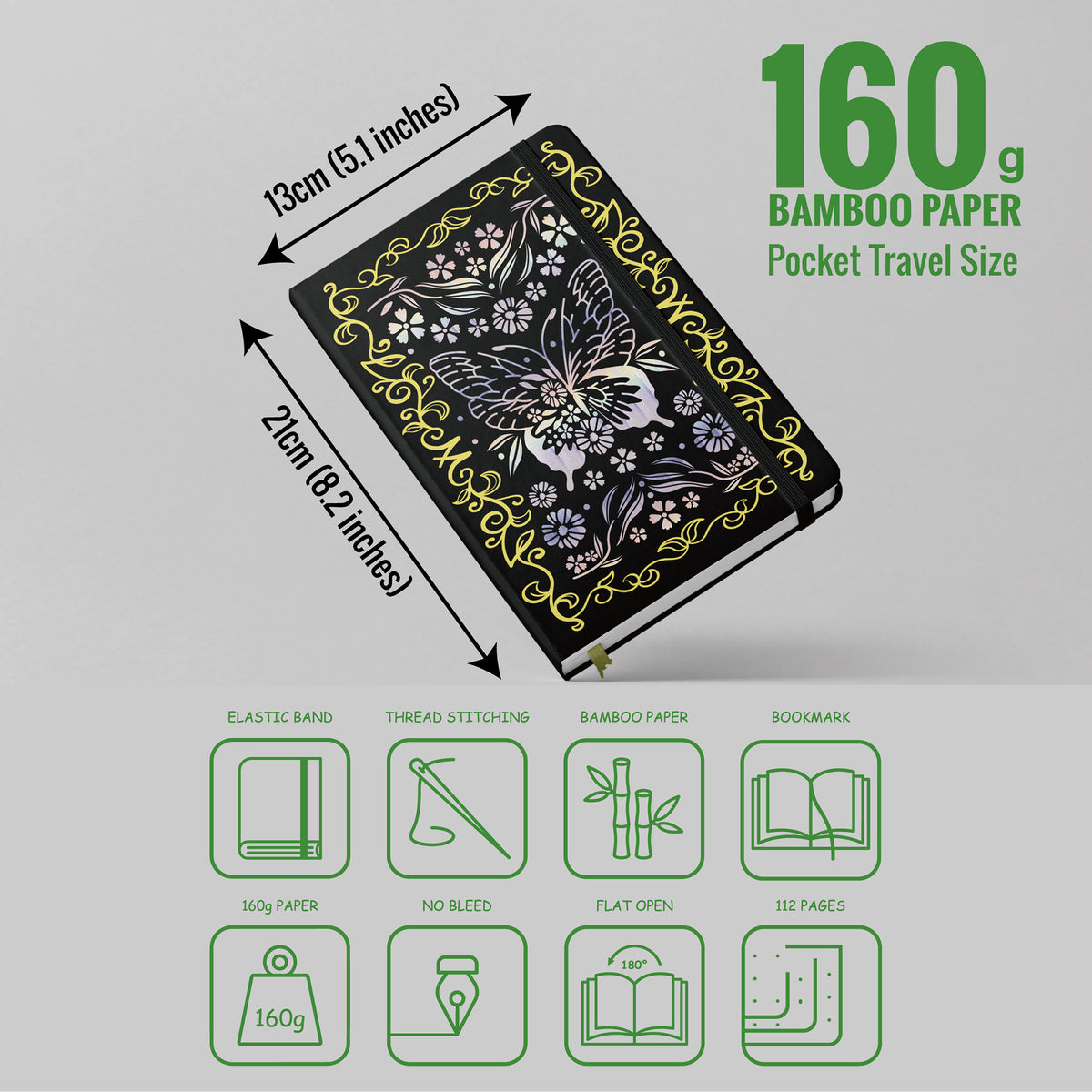 Journal à pois en papier de bambou 160 g/m², taille MOLESKINE de voyage