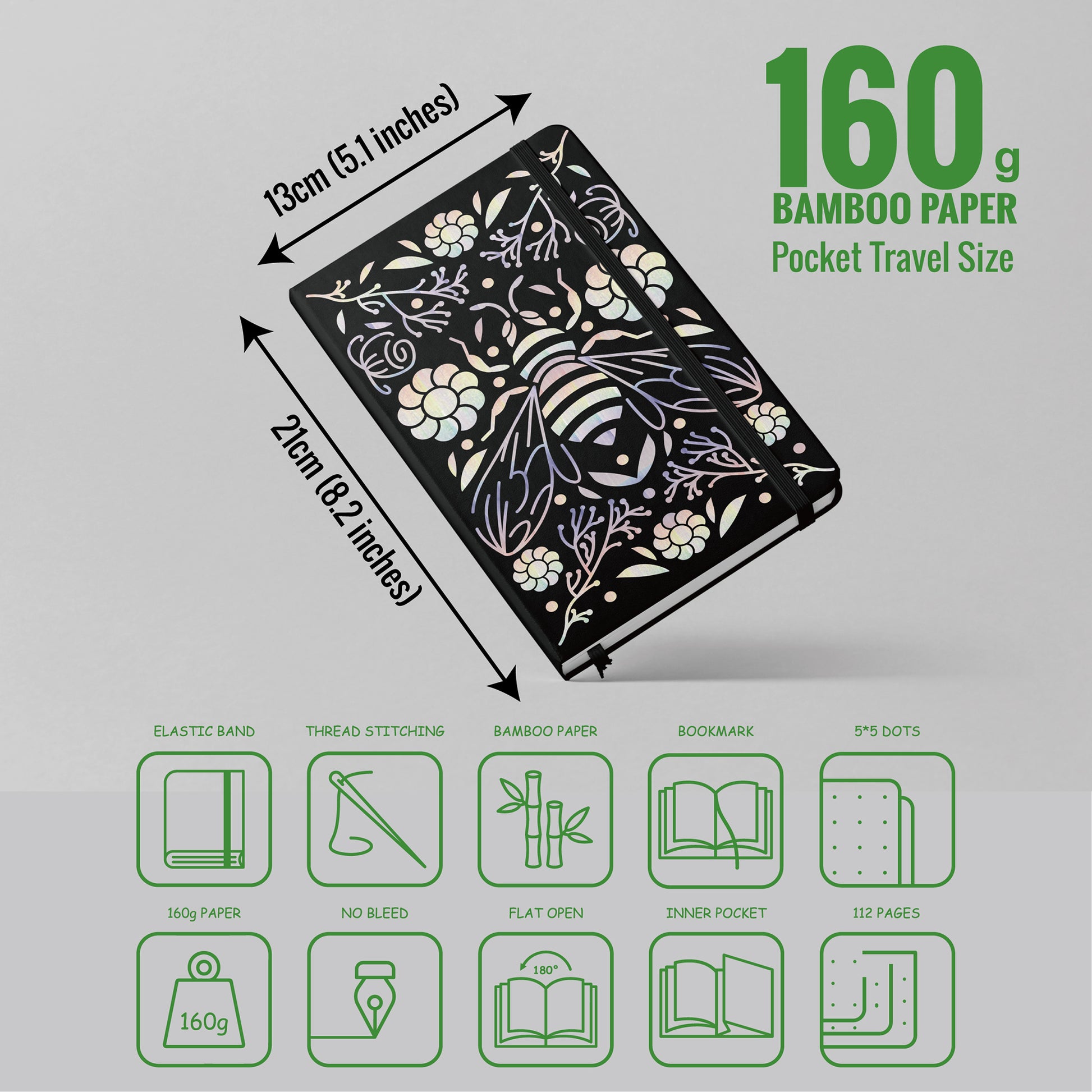 BUKE Bee Holographic Dot Grid Notebook 160gsm Bamboo Paper-4