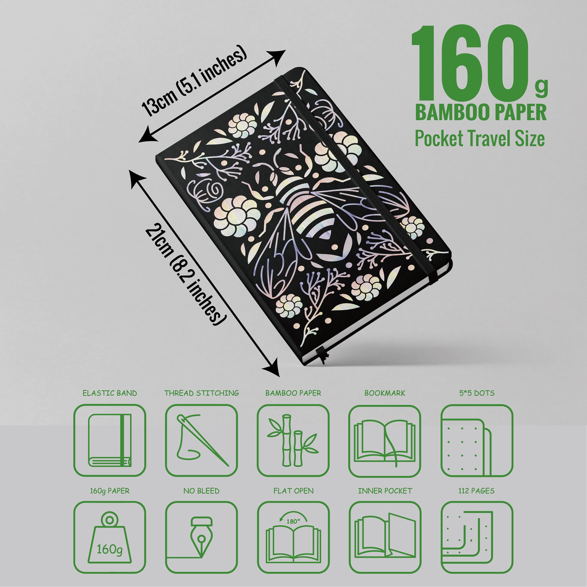 BUKE Bee Holographic Dot Grid Notebook 160gsm Bamboo Paper-zoom-4