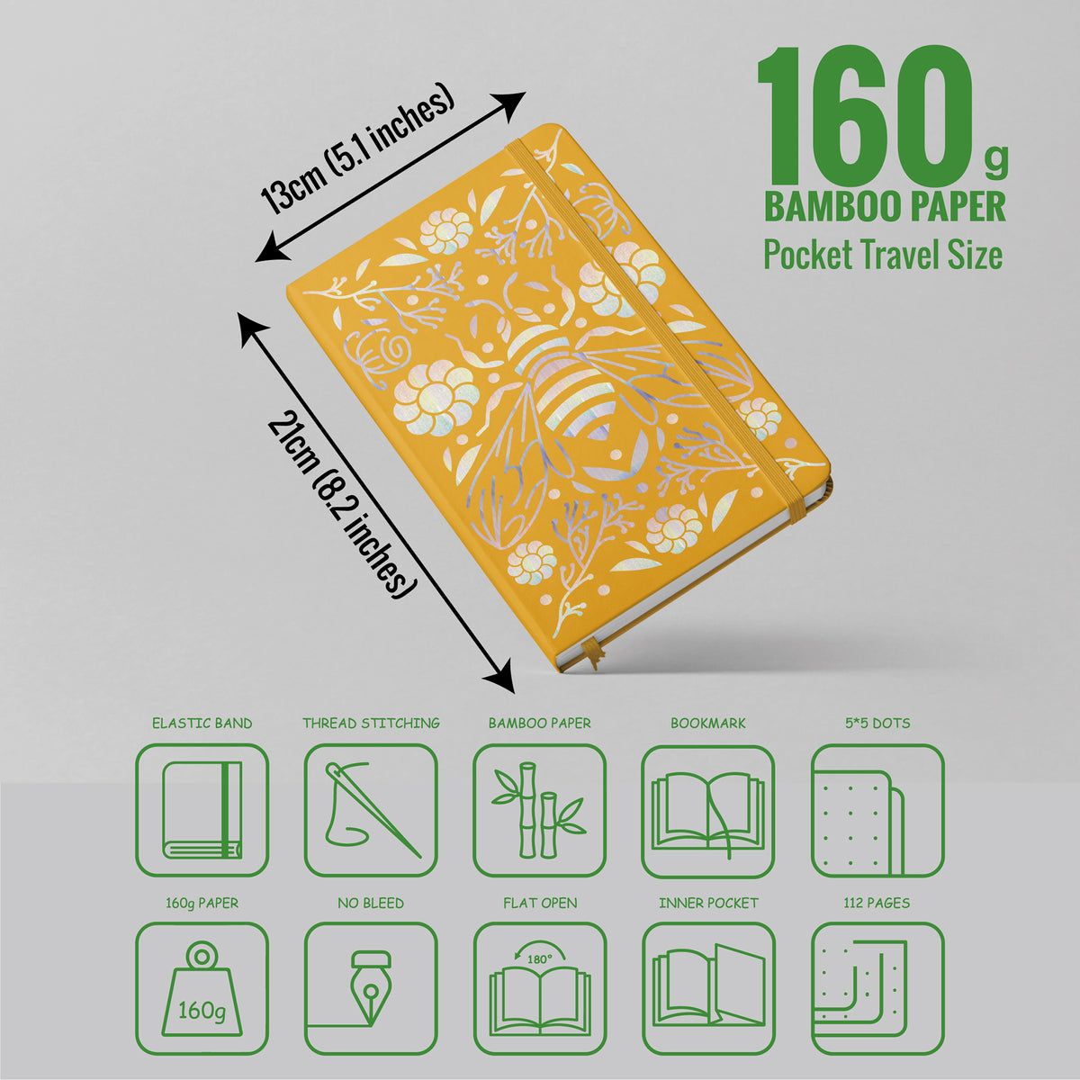 160GSM Bamboo Paper Bullet Dotted Journal-Bees And Blossom-Orange