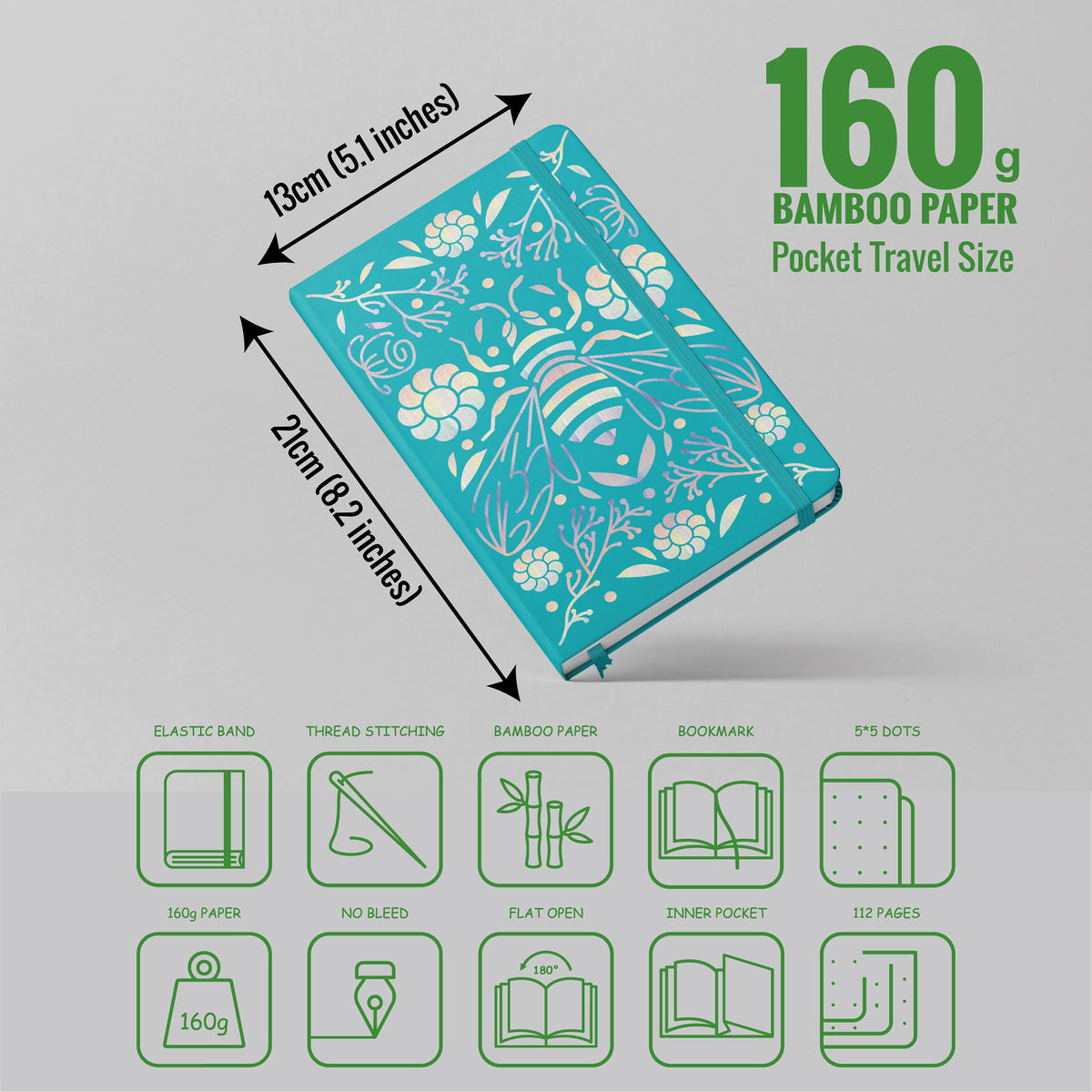 Journal à pois en papier de bambou 160 g/m², taille MOLESKINE de voyage