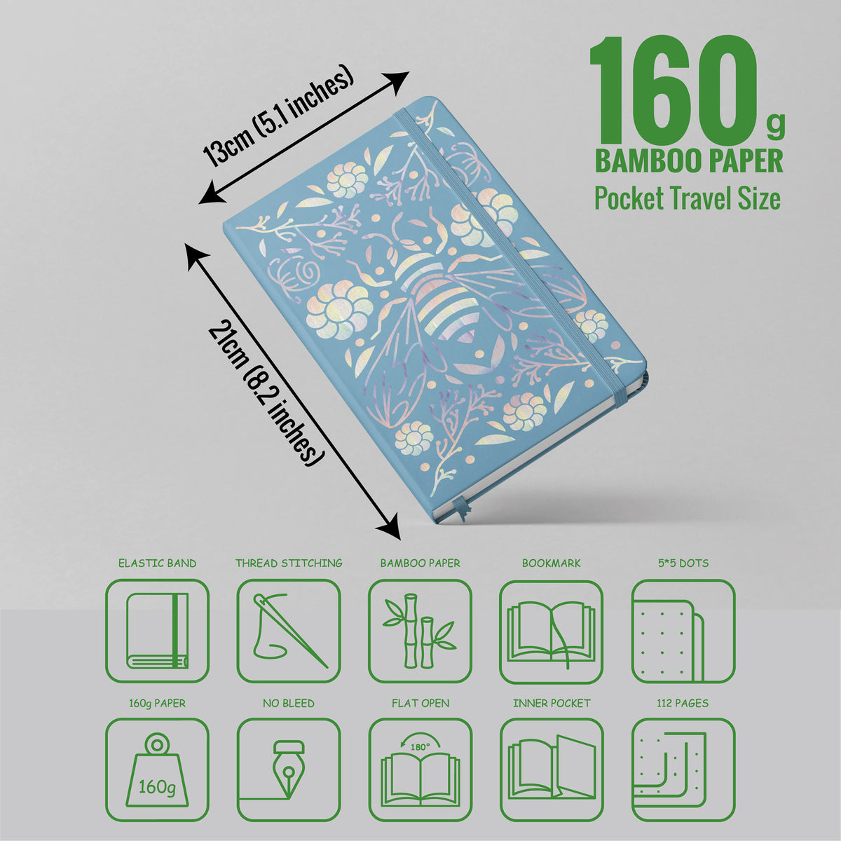 Journal à pois en papier de bambou 160 g/m², taille MOLESKINE de voyage