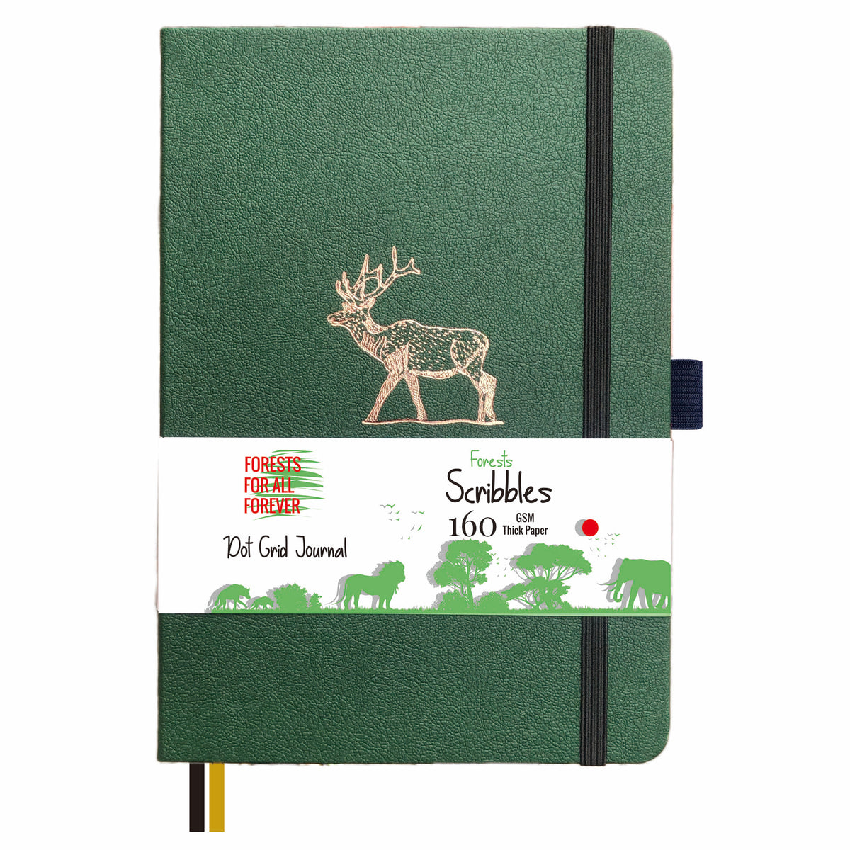 Deer Forest Green- Numbered 160 Pages, 5x5mm DOT GRID Dotted Journal Notebook