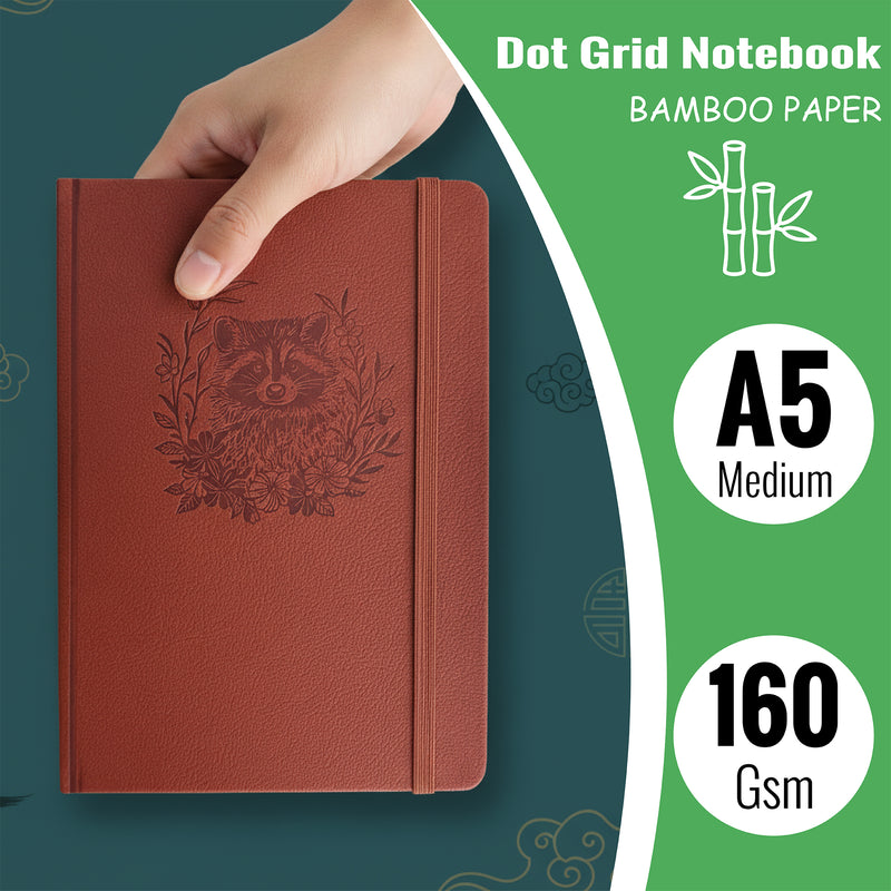Embossed Raccoon Floral A5 Dot Grid Notebook 160gsm Hardcover Journal Gift-zoom-