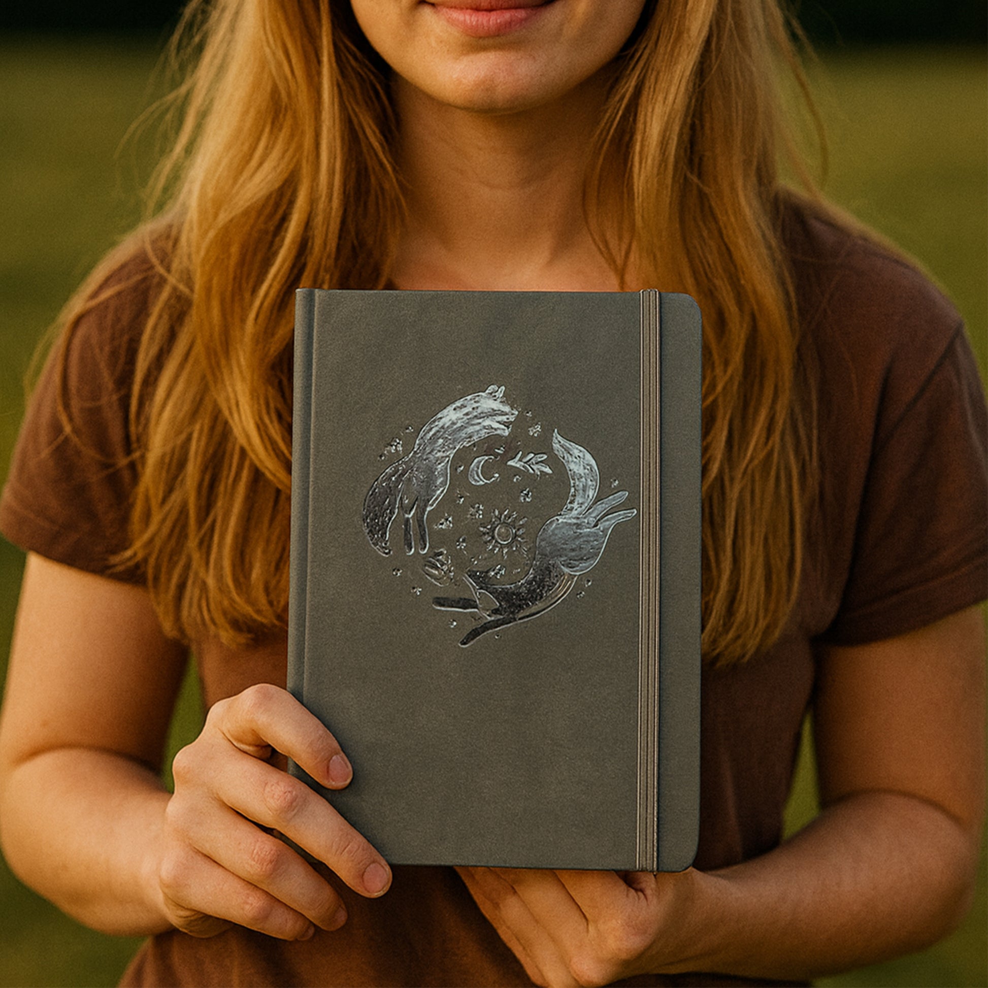 Gift-Ready A5 Dot Grid Journal in Dark Grey with Embossed Fox Moon Cover-11