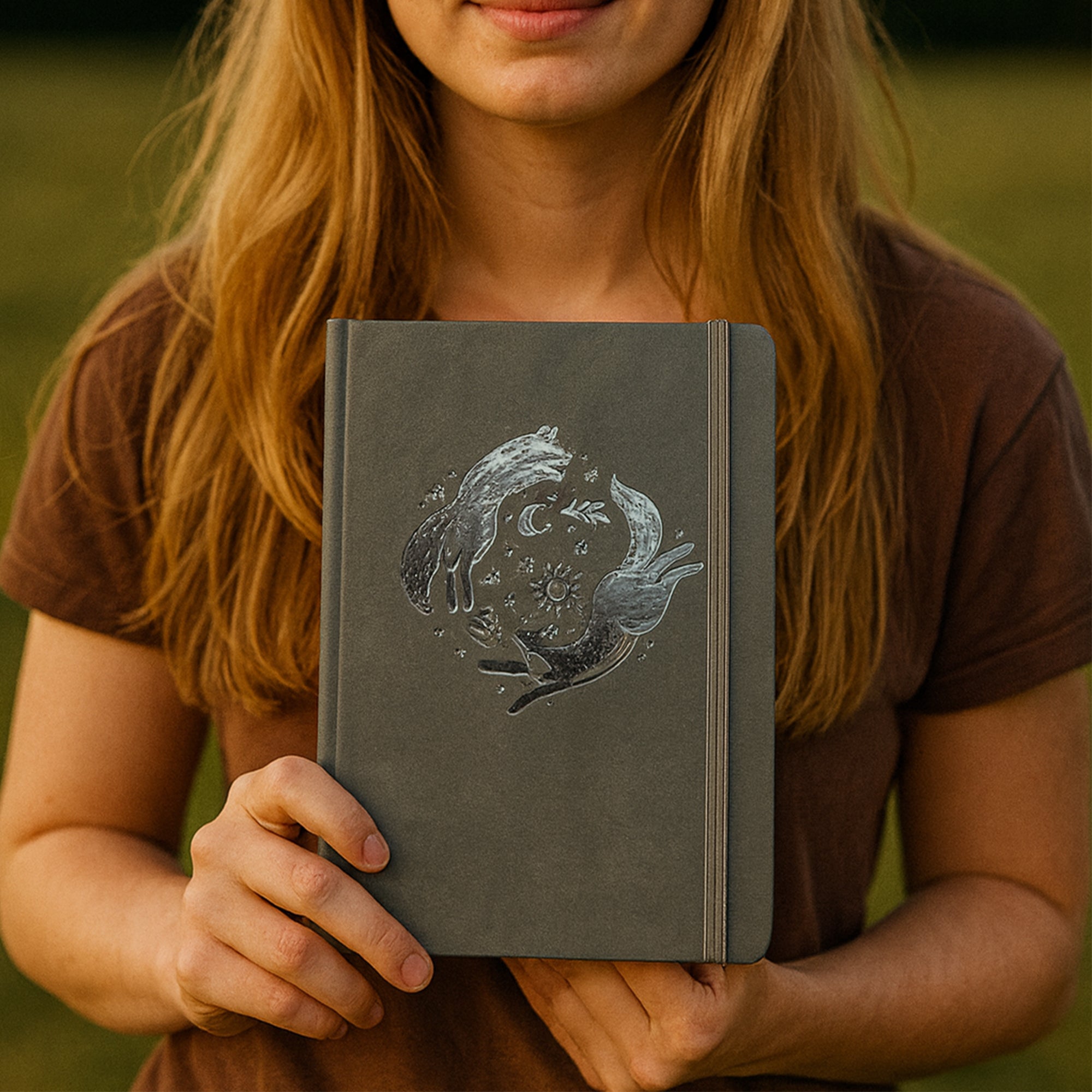 Gift-Ready A5 Dot Grid Journal in Dark Grey with Embossed Fox Moon Cover-zoom-11