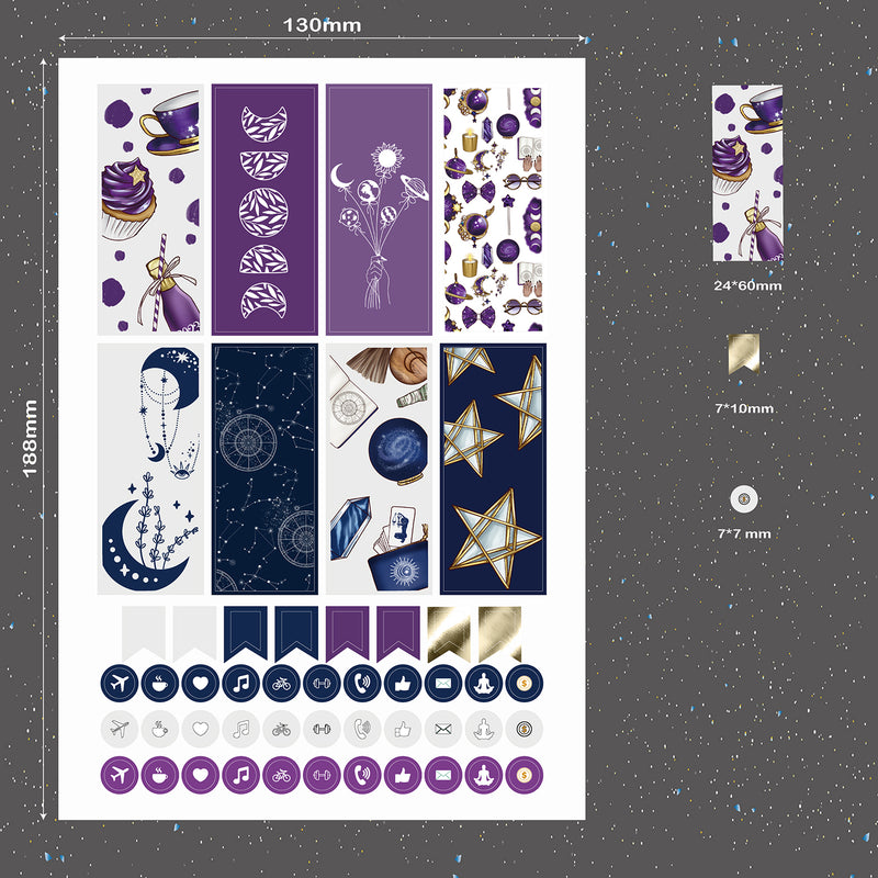 9 Bögen BOHO Sticker Mystery-Serie für Bullet Journals, Planer und Notizbücher. Plus roségoldener Sticker zum Feiern von Zielen-zoom-
