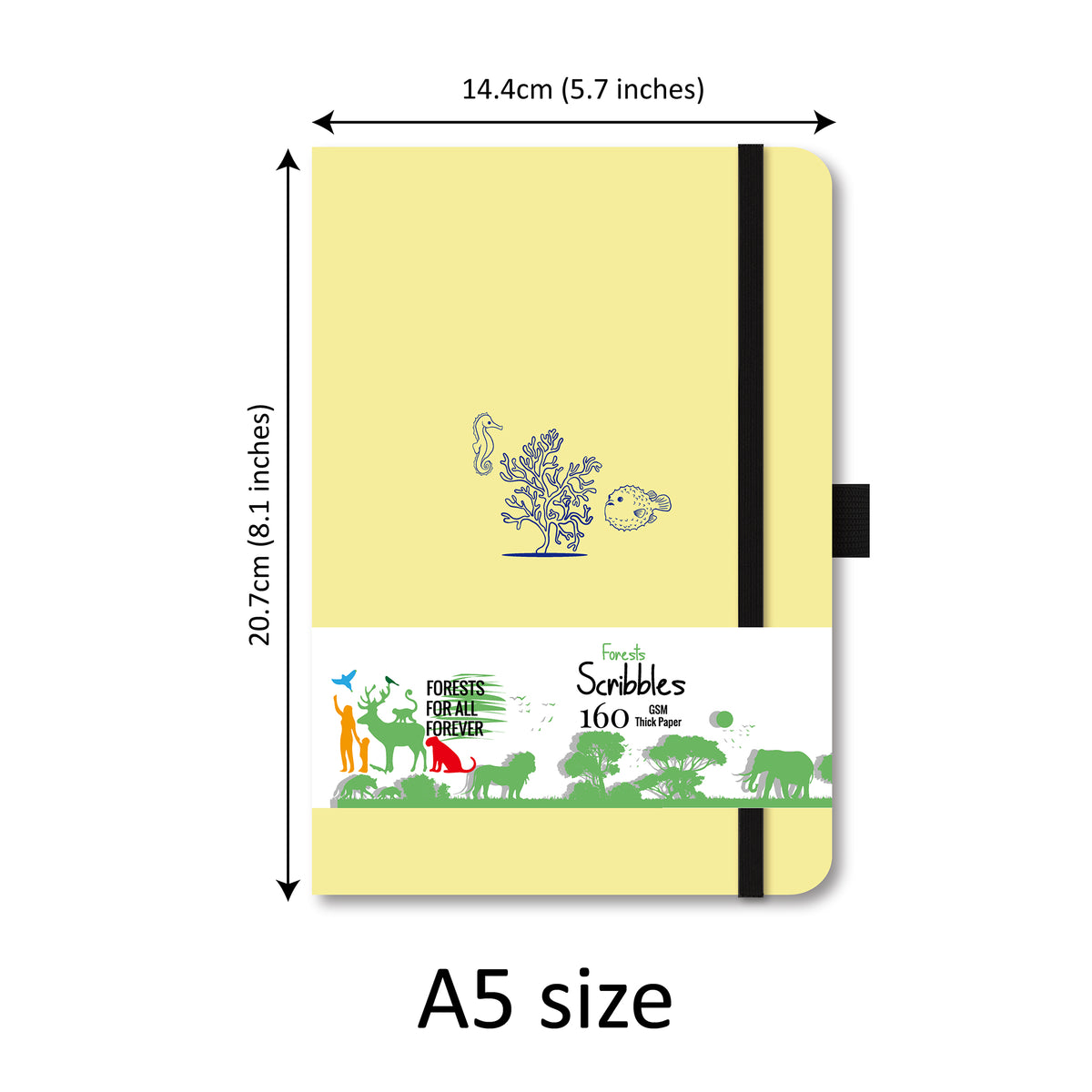 Ocean Seahorse- Numbered 160 Pages, 5x5mm DOT GRID Dotted Journal Notebook