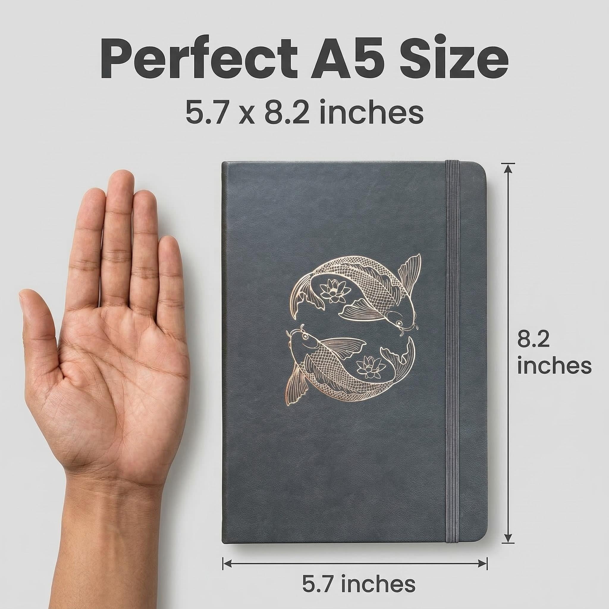 A5 Koi Fish Dot Grid Notebook Journal, 160gsm Ivory Paper, Numbered Pages, Hardcover with Gold Foil Cover-zoom-8