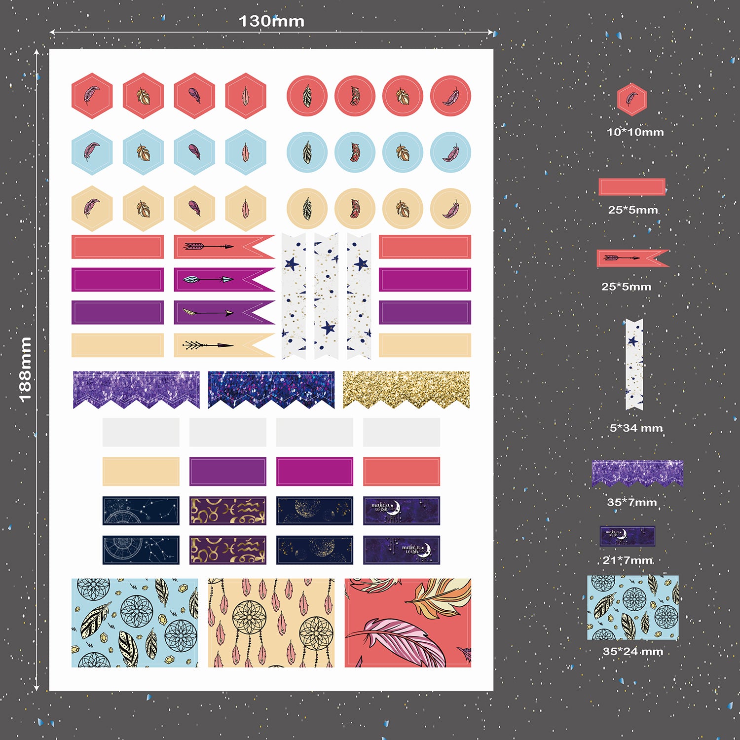 9 Bögen BOHO Sticker Mystery-Serie für Bullet Journals, Planer und Notizbücher. Plus roségoldener Sticker zum Feiern von Zielen-7