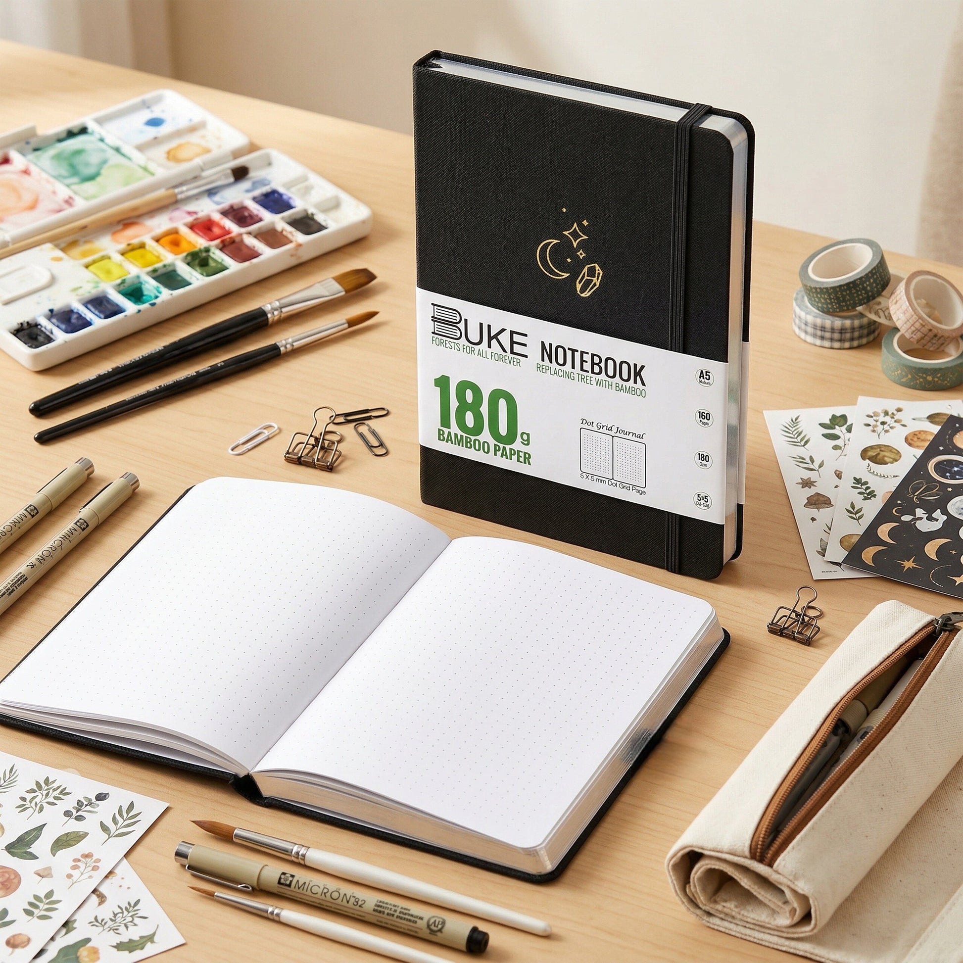 BUKE Moon Crystal Fabric Dot Grid Notebook,180gsm Bamboo Paper-4