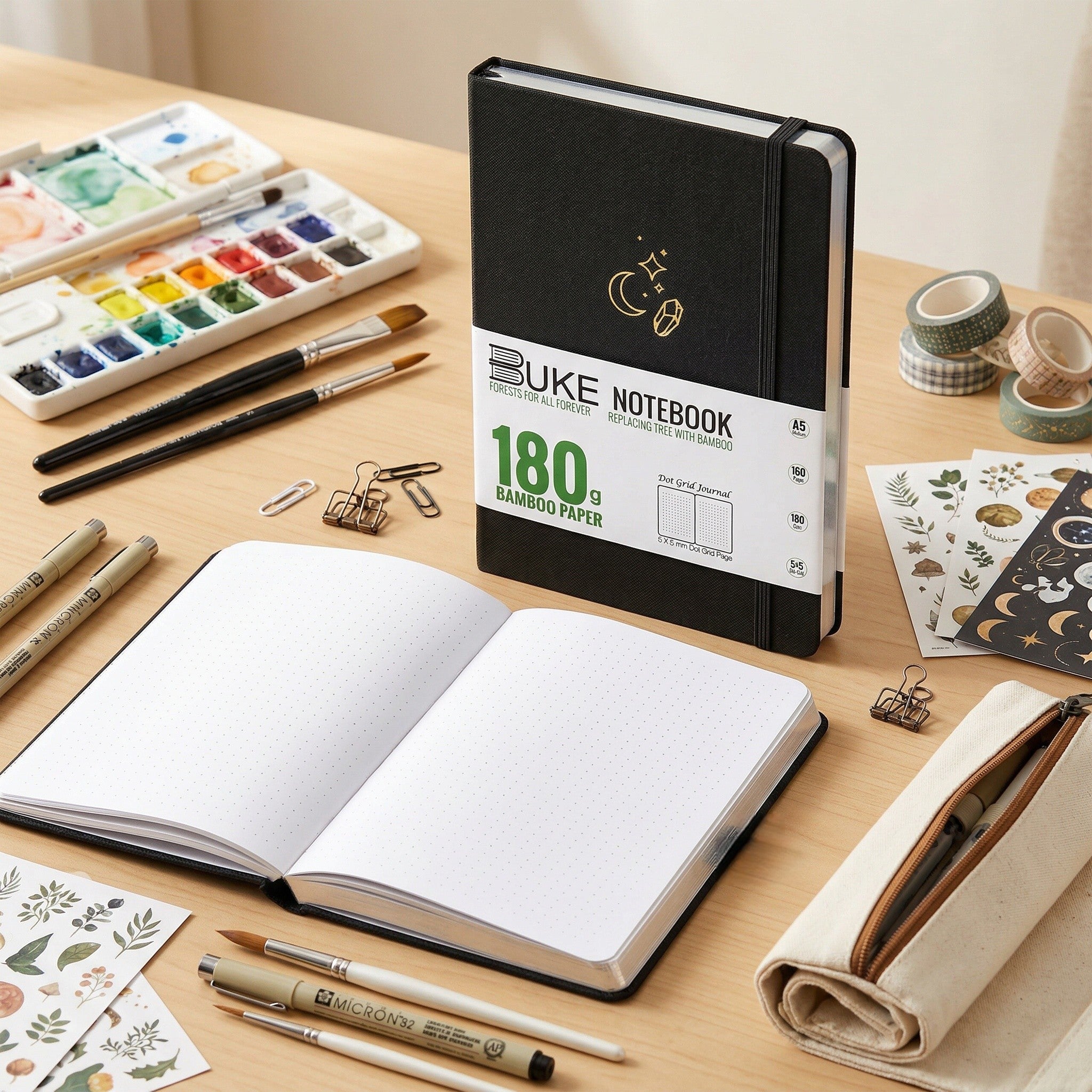 BUKE Moon Crystal Fabric Dot Grid Notebook,180gsm Bamboo Paper-zoom-4