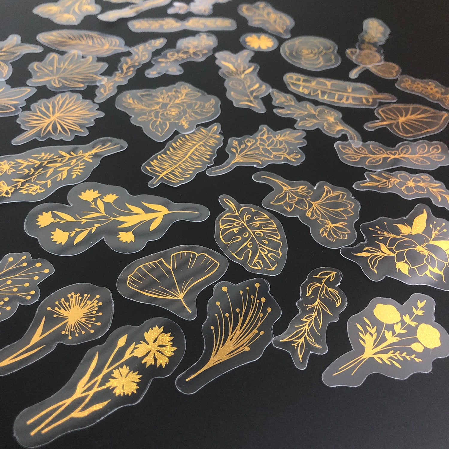 80 Pcs Glitter Gold Stickers Plant Flower,Waterproof Transparent Decorative Decals, PET Adhesive Sticker Label-6