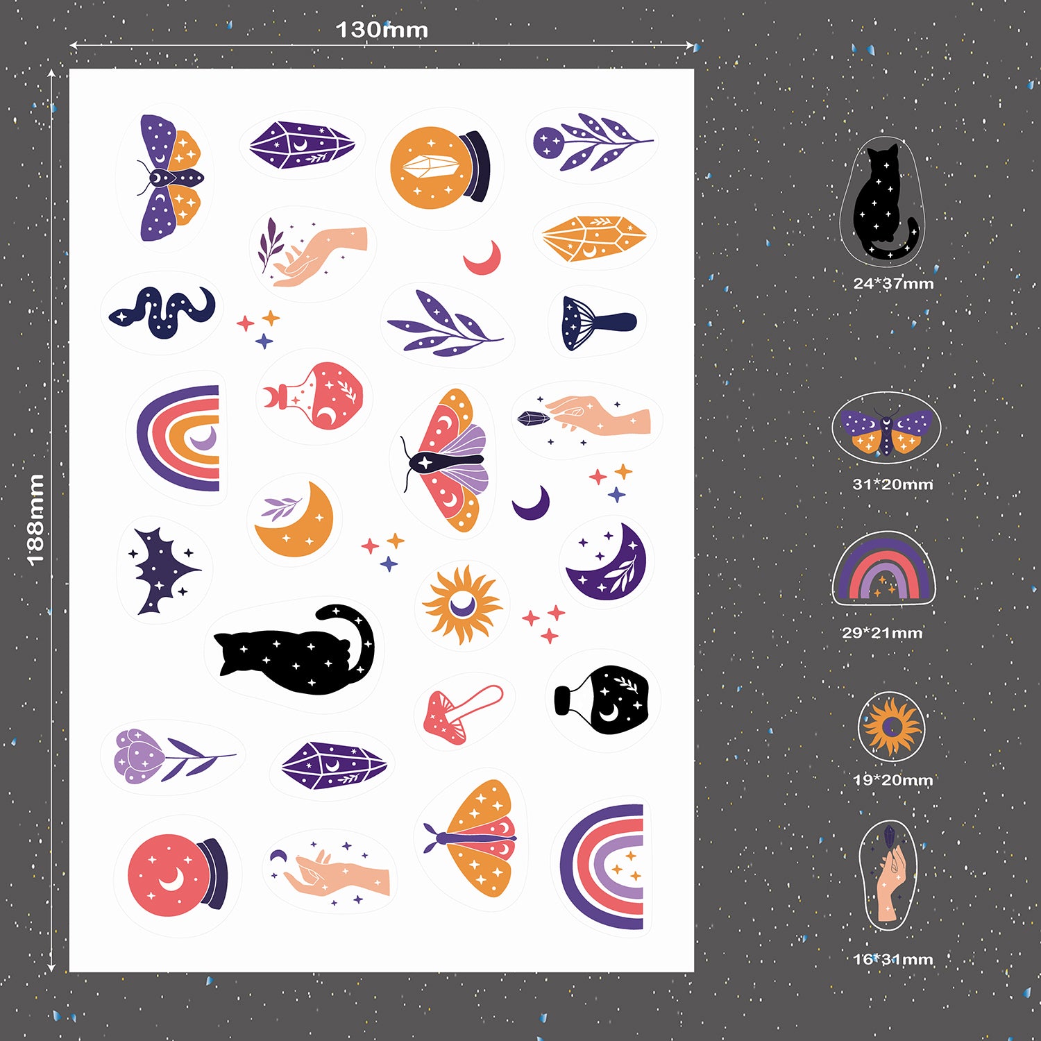 9 Bögen BOHO Sticker Mystery-Serie für Bullet Journals, Planer und Notizbücher. Plus roségoldener Sticker zum Feiern von Zielen-zoom-8