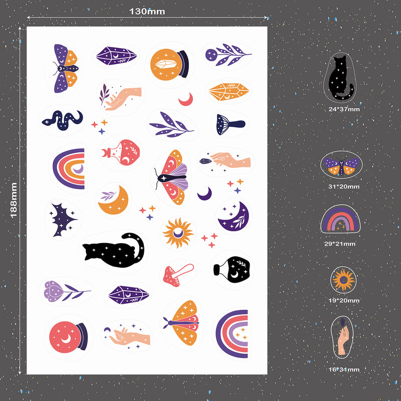 9 Bögen BOHO Sticker Mystery-Serie für Bullet Journals, Planer und Notizbücher. Plus roségoldener Sticker zum Feiern von Zielen-zoom-