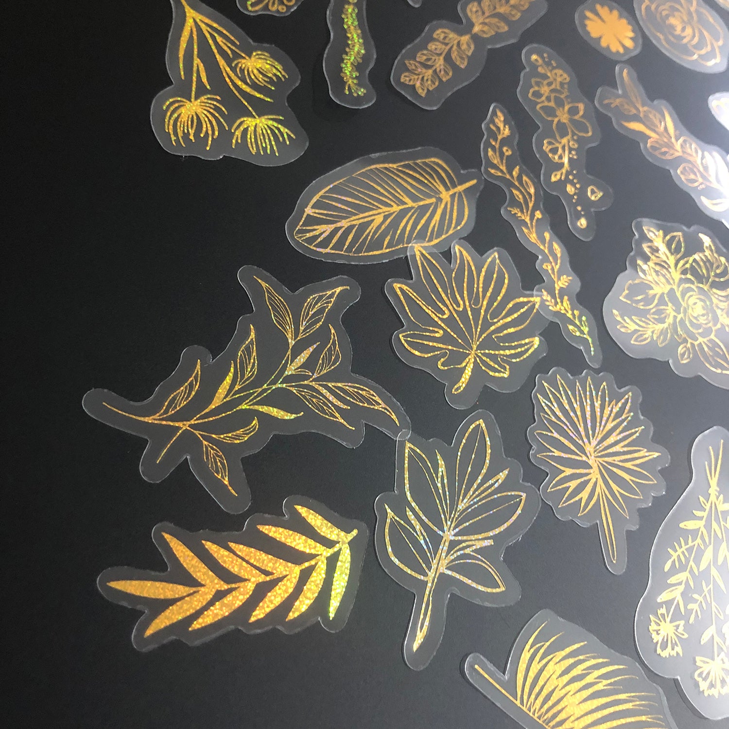 80 Pcs Glitter Gold Stickers Plant Flower,Waterproof Transparent Decorative Decals, PET Adhesive Sticker Label-8