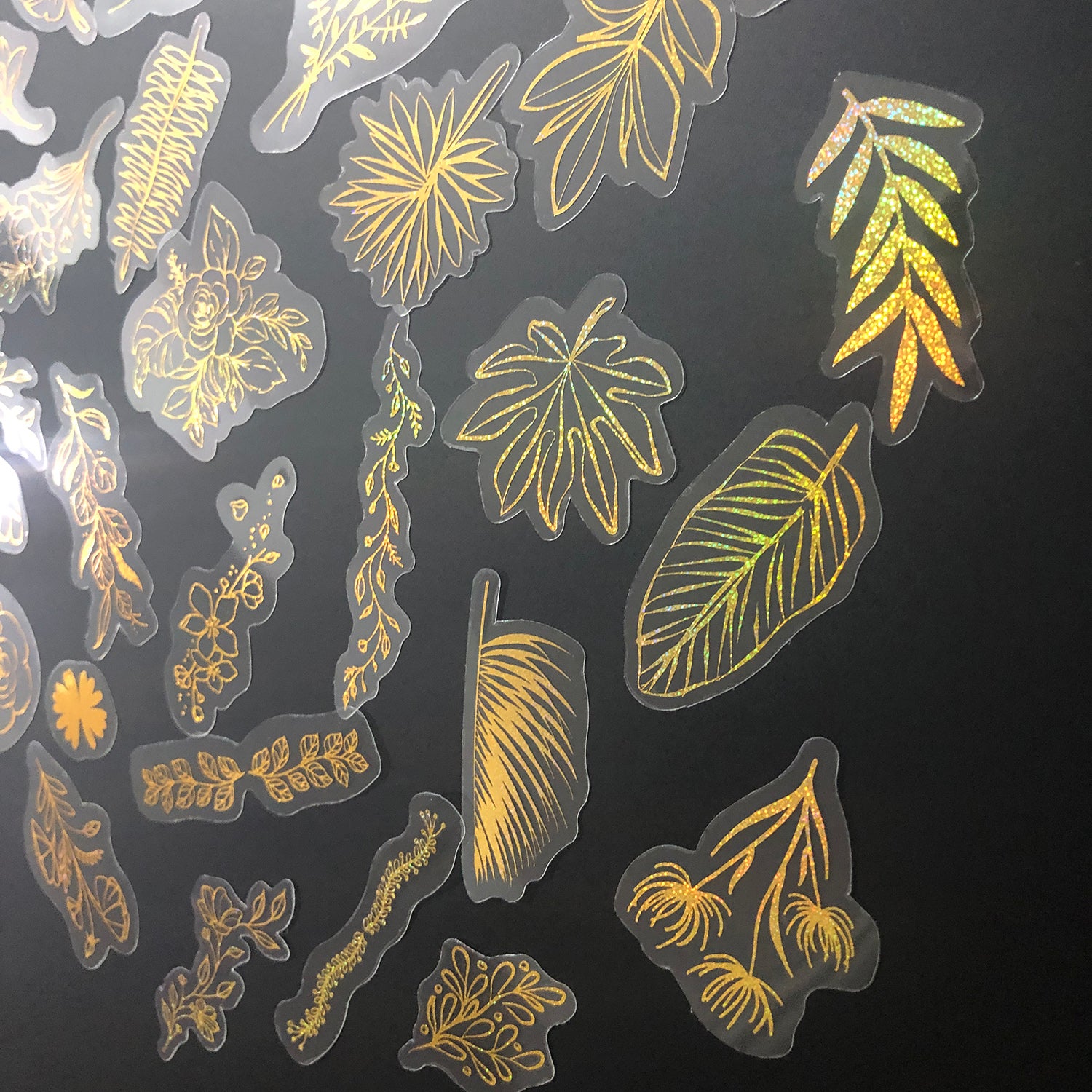 80 Pcs Glitter Gold Stickers Plant Flower,Waterproof Transparent Decorative Decals, PET Adhesive Sticker Label-11