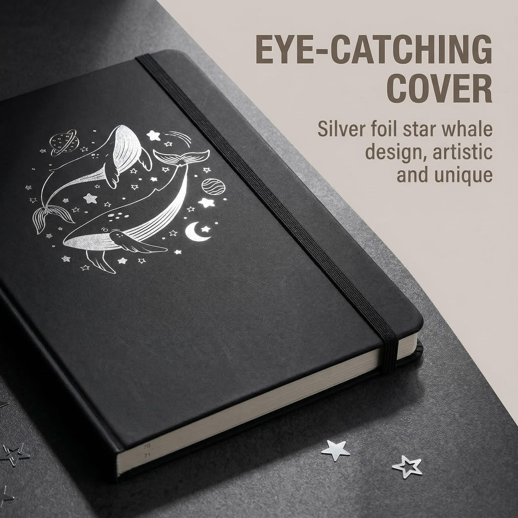 Celestial Whale A5 Dot Grid Notebook Black Hardcover Journal-zoom-1