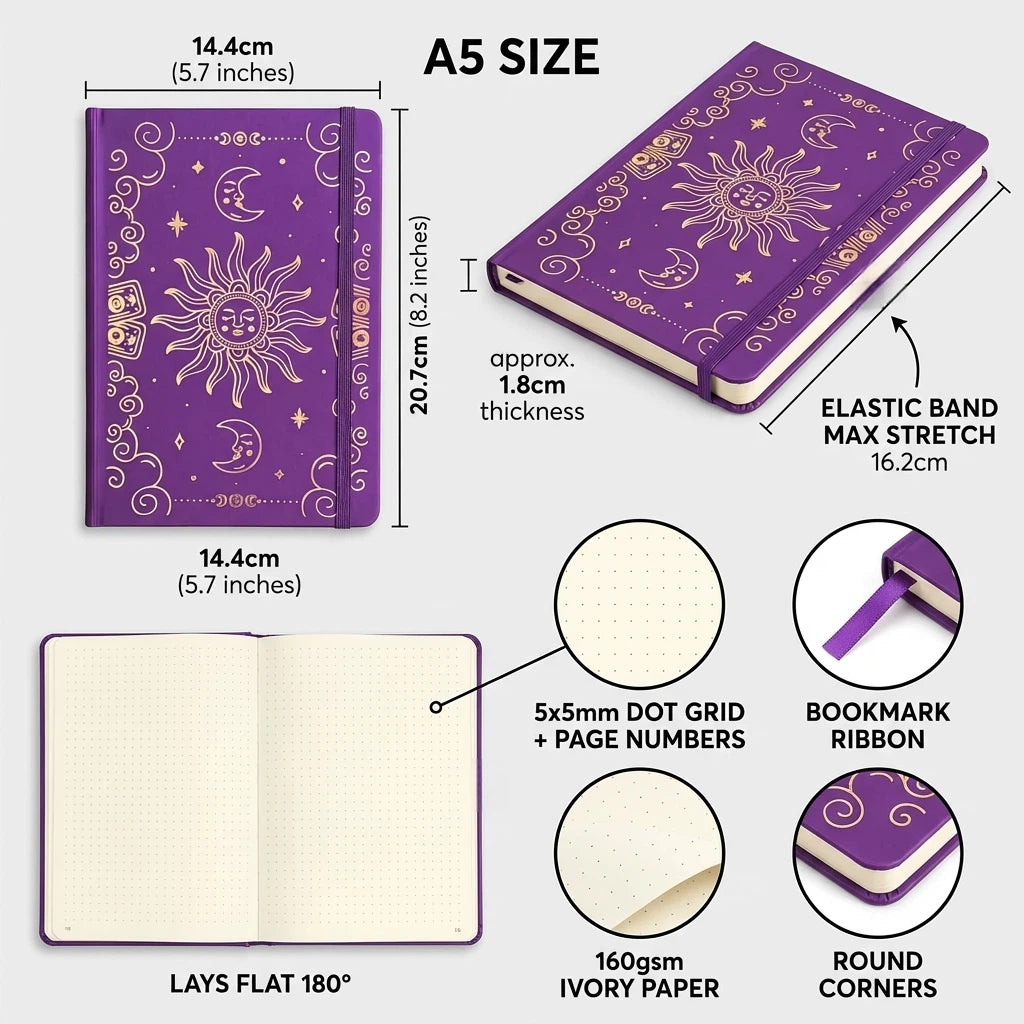 A5 Dot Grid Journal with Gold Foil Sun & Moon Astrology Cover-zoom-5