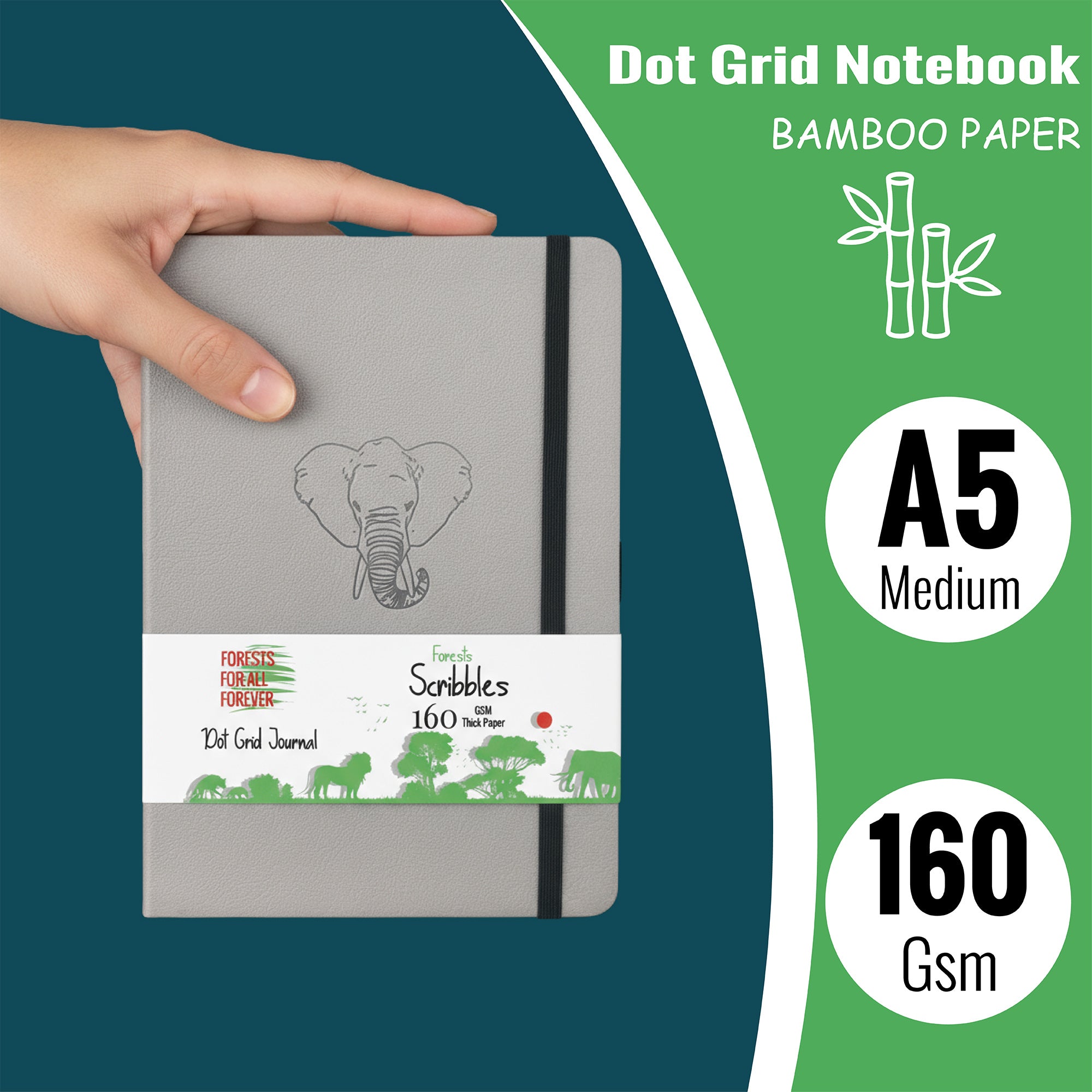 A5 Elephant Dot Grid Journal with 160gsm Bamboo Paper-zoom-6