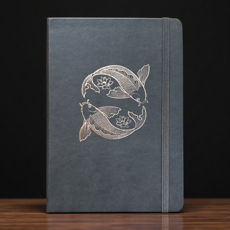 A5 Koi Fish Dot Grid Notebook Journal, 160gsm Ivory Paper, Numbered Pages, Hardcover with Gold Foil Cover-zoom-
