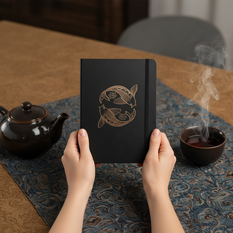 A5 Koi Fish Dot Grid Notebook Journal, 160gsm Ivory Paper, Numbered Pages, Hardcover with Gold Foil Cover-zoom-