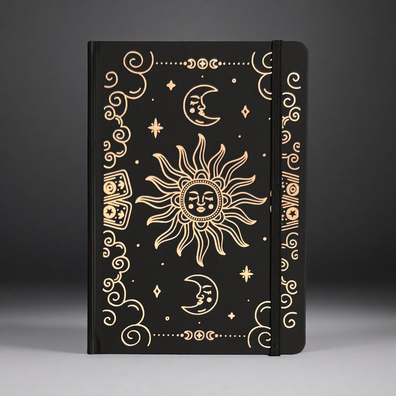 A5 Dot Grid Journal with Gold Foil Sun & Moon Astrology Cover-zoom-