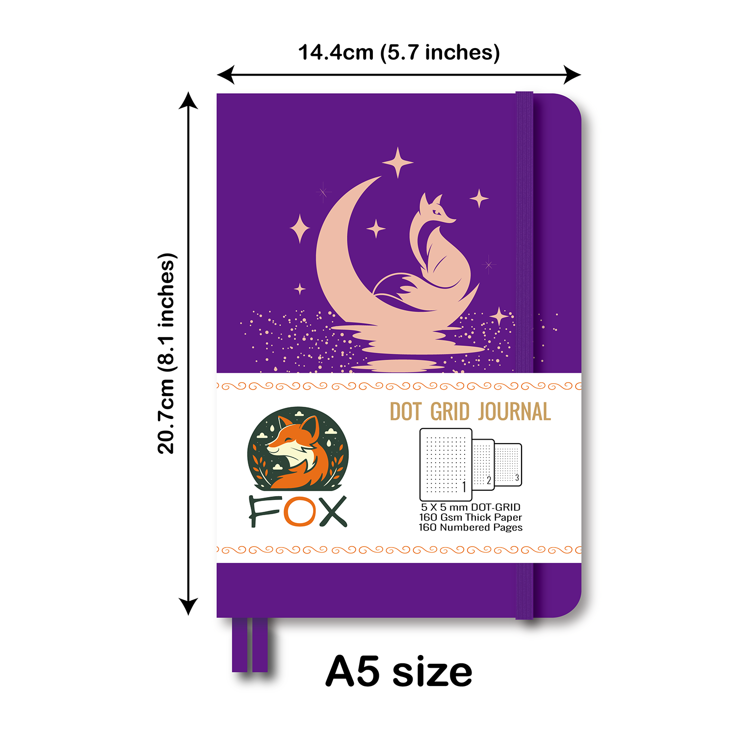A5 Purple Fox Moon Dot Grid Journal with 160gsm Paper-4