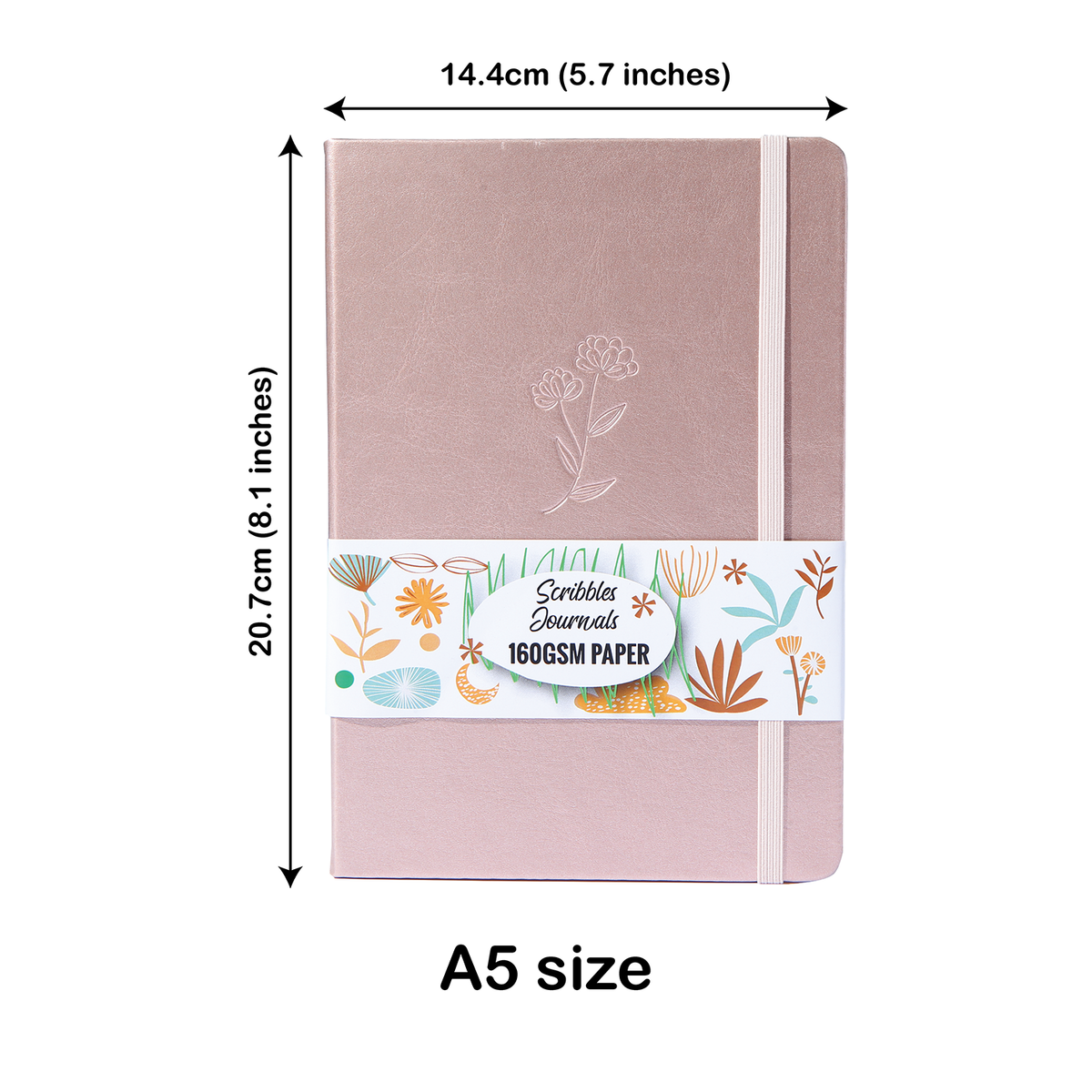 Rose Gold Plants- Numbered 160 Pages, 5x5mm DOT GRID Dotted Journal Notebook