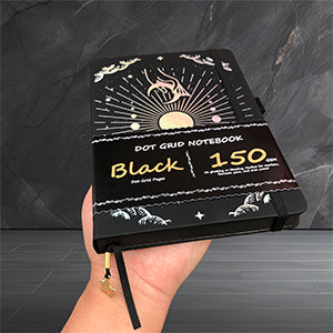 150g Black Paper Bullet Dotted Journal-Moons-Black Color PU Leather A5 Size Hardcover-4