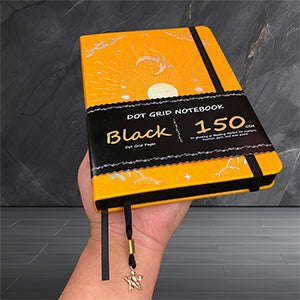 150g Black Paper Bullet Dotted Journal-Moons-Orange Color PU Leather A5 Size Hardcover-zoom-