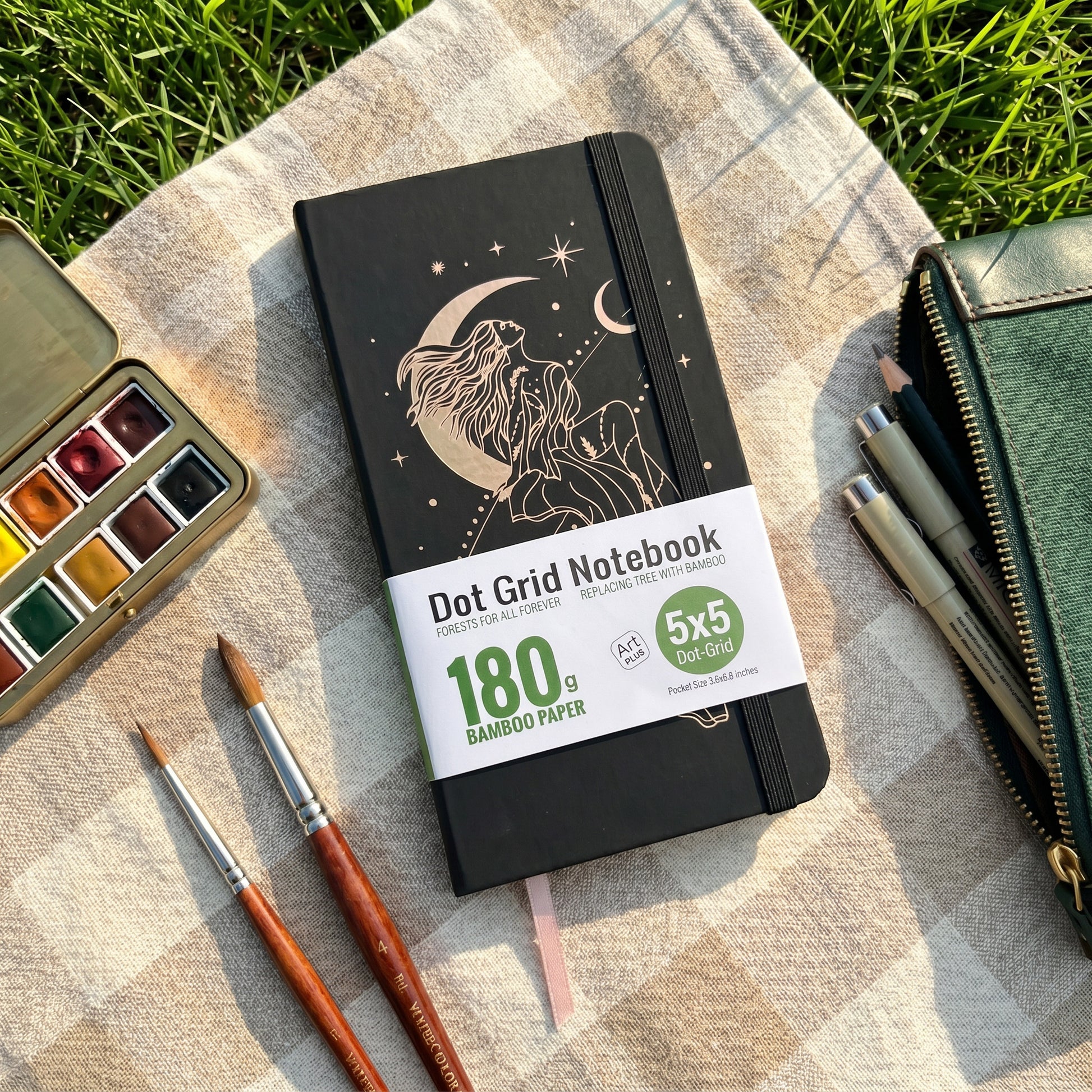 BUKE Black aesthetic journal with moon and stars themed cover