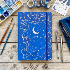 BUKE Celestial Blue Moon and Stars A5 Dot Grid Notebook front cover