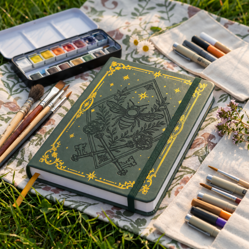 Journal à pois en papier de bambou 160 g/m², taille MOLESKINE de voyage-zoom-