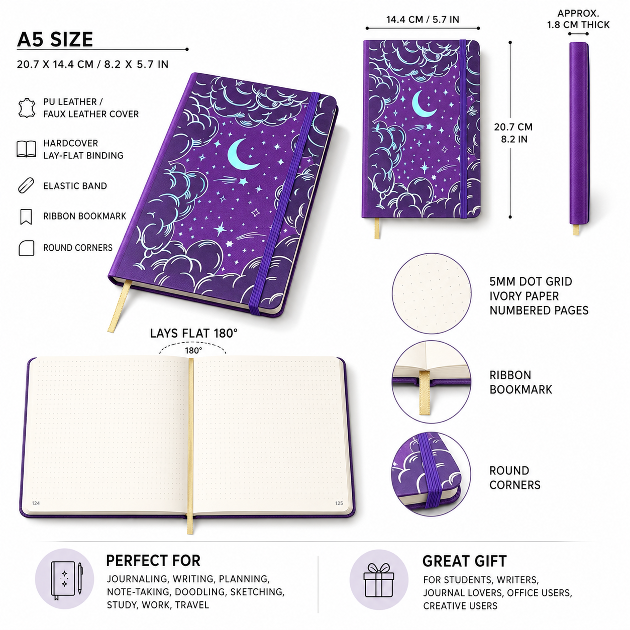 BUKE Midnight Purple A5 notebook size 20.7 x 14.4 cm