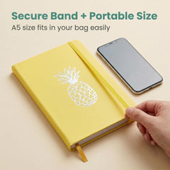 BUKE yellow pineapple A5 notebook with PU cover and elastic closure