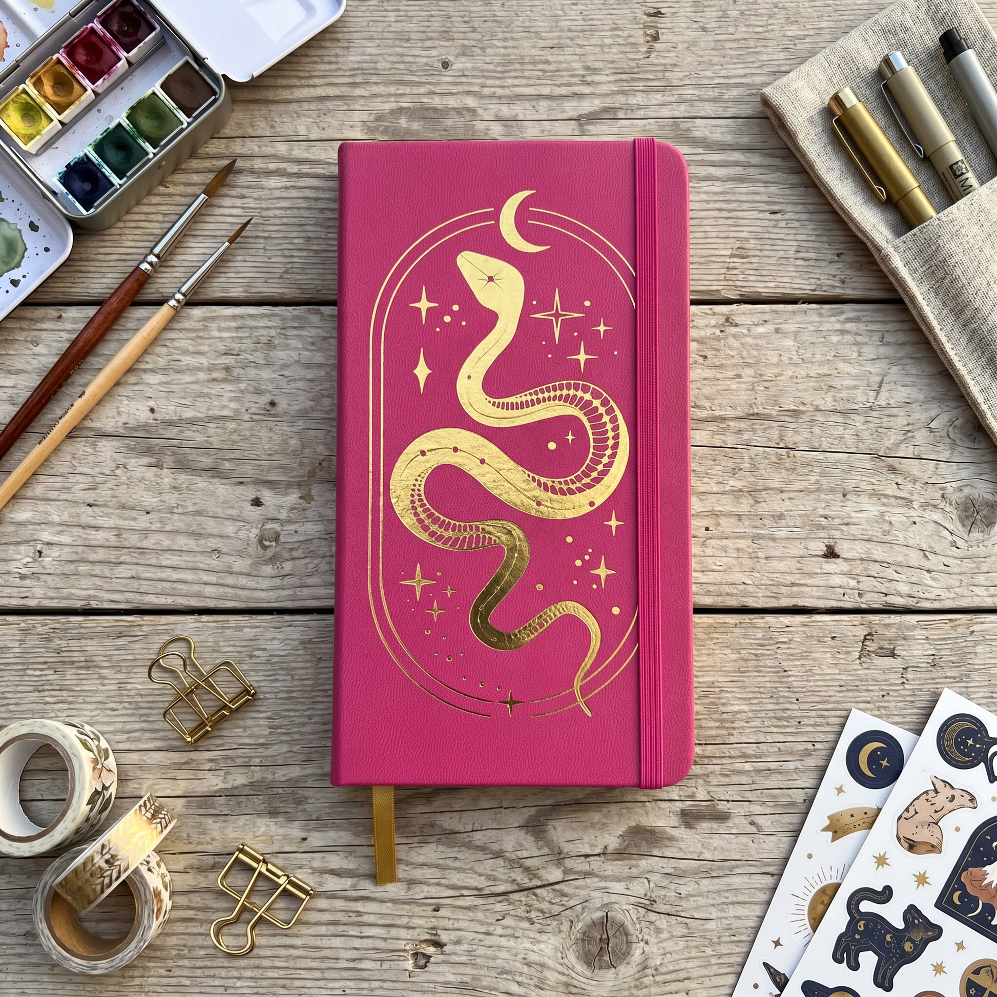 BUKE faux PU leather snake notebook with thread stitching and elastic band