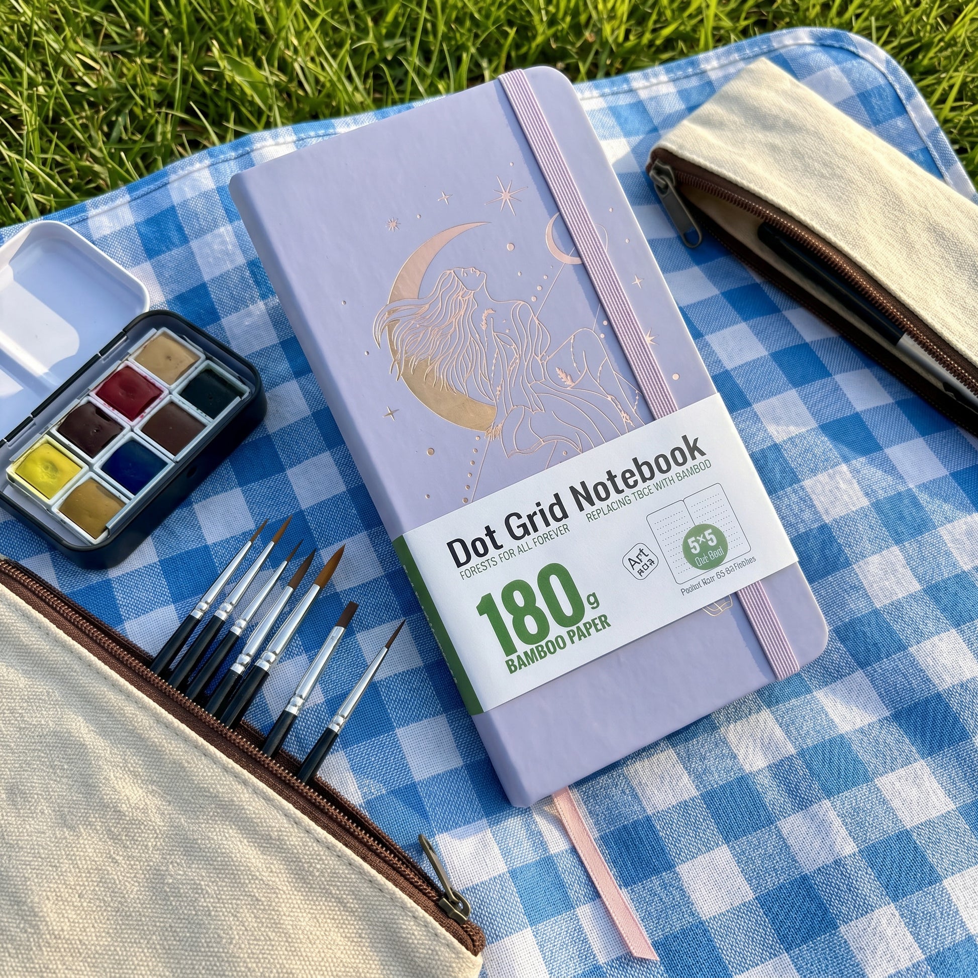 BUKE pocket size dot grid notebook in lavender with rose gold foil detail