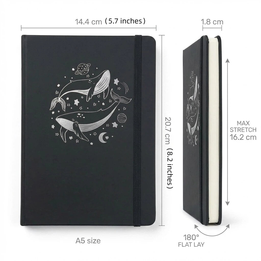 Celestial Whale A5 Dot Grid Notebook Black Hardcover Journal-zoom-3