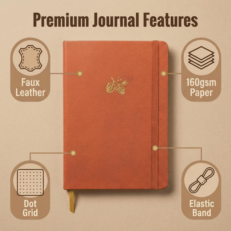 A5 Minimalist Dot Grid Journal with Gold Pinecone Foil, 160gsm Ivory Paper-zoom-