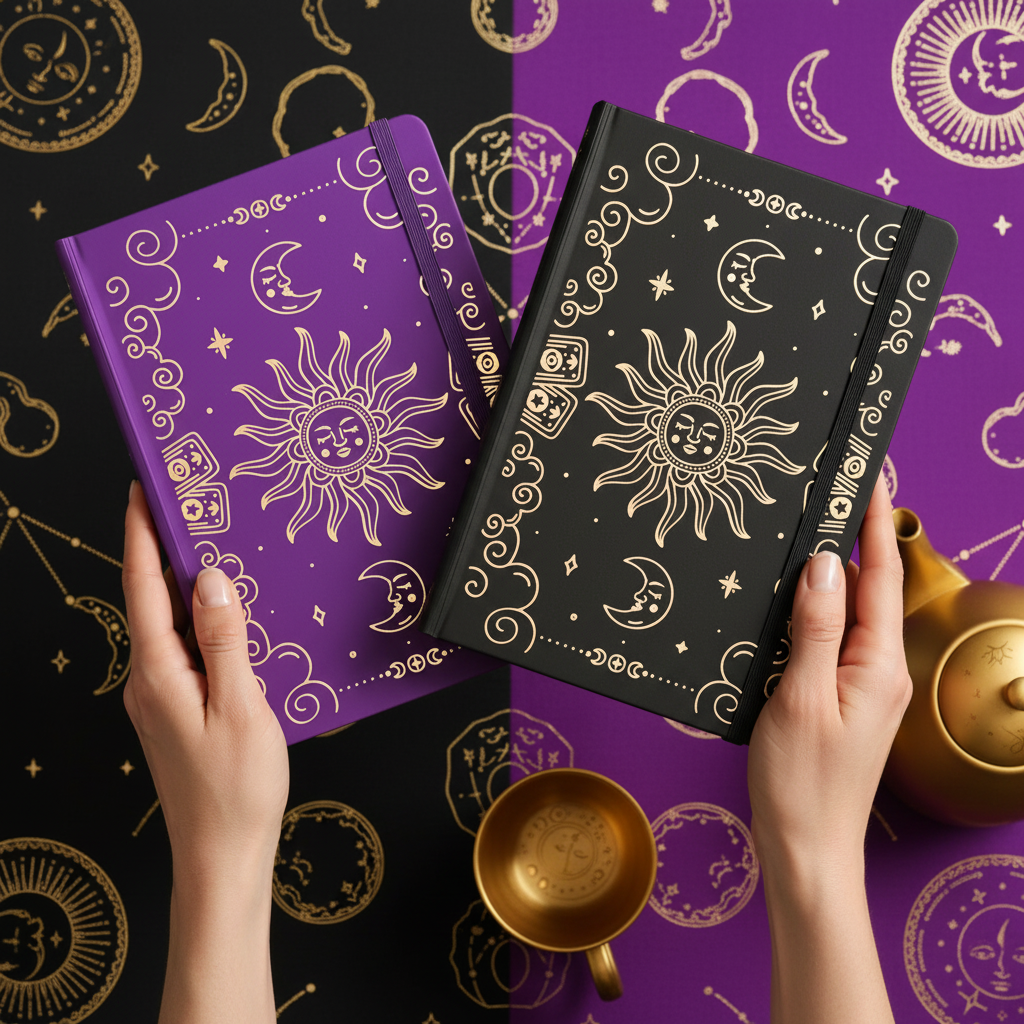 A5 Dot Grid Journal with Gold Foil Sun & Moon Astrology Cover-2