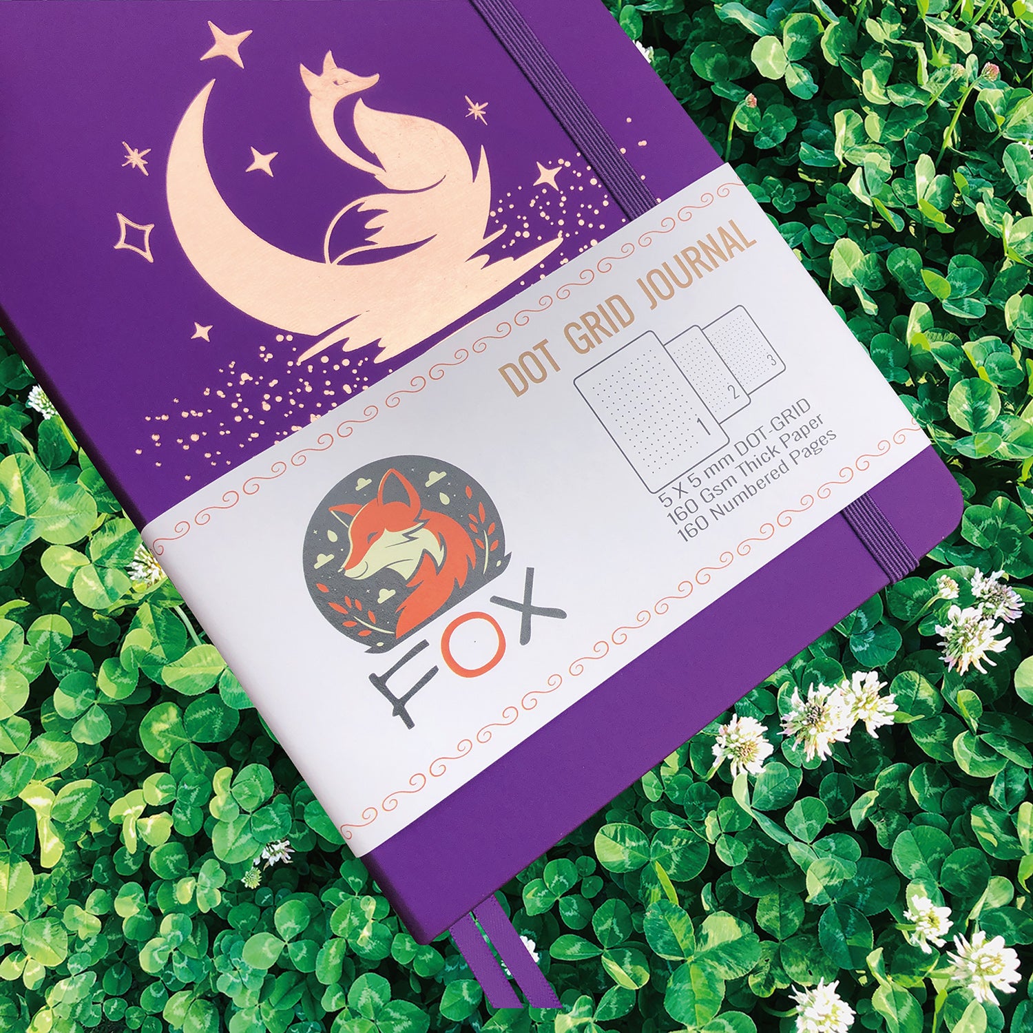 A5 Purple Fox Moon Dot Grid Journal with 160gsm Paper