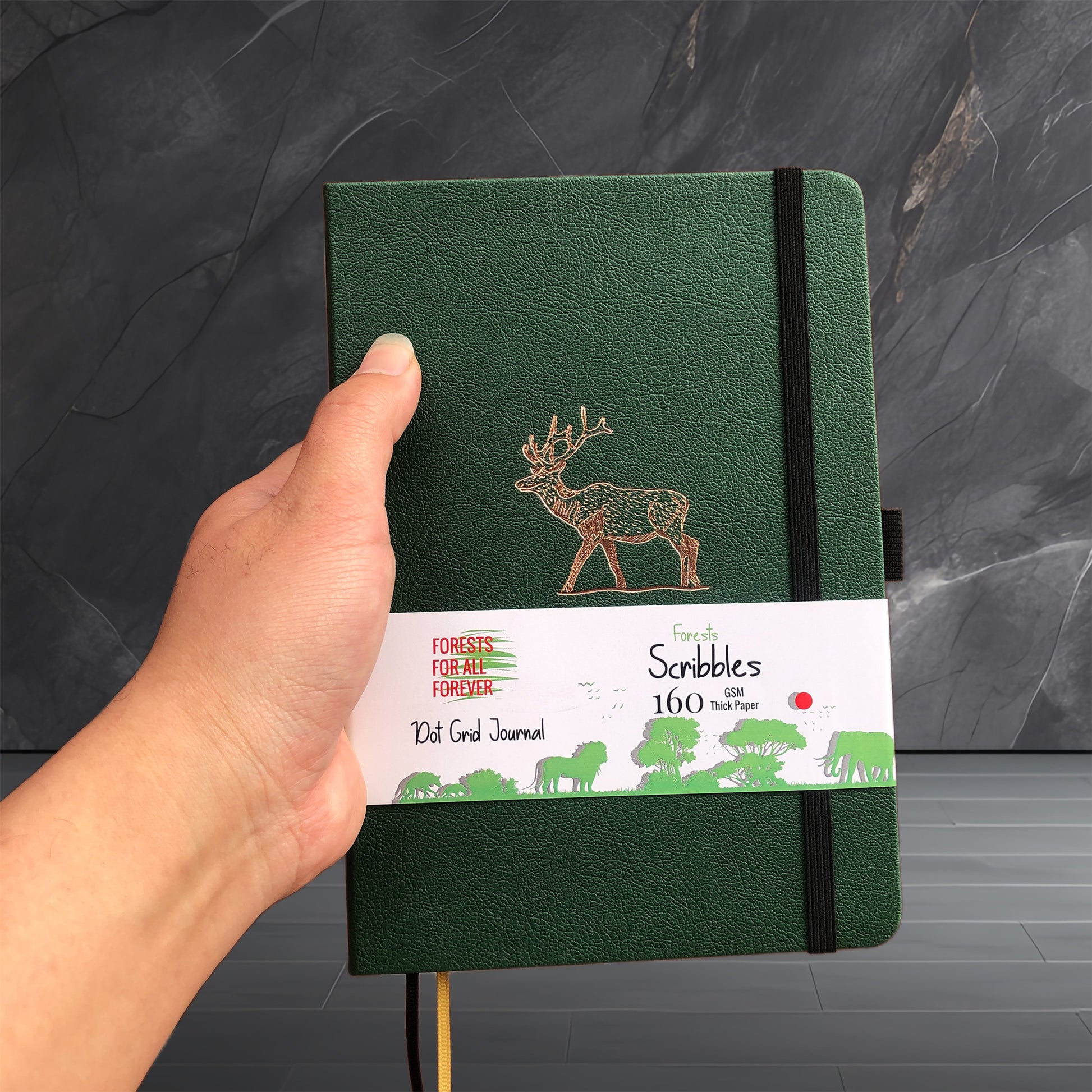 A5 Forest Green Deer Dot Grid Journal with 160gsm Bamboo Paper-2
