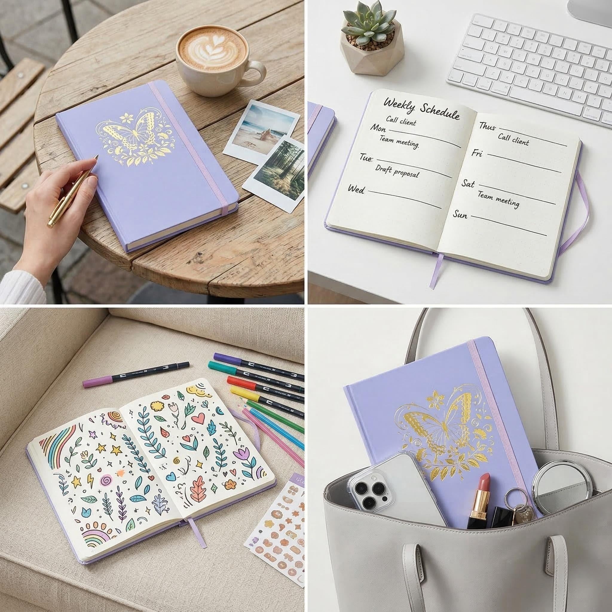 A5 Dot Grid Notebook Lavender Hardcover Journal with Gold Foil Butterfly Cover-zoom-7