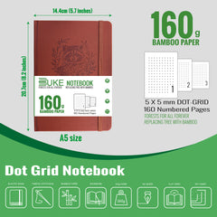 A5 hardcover dotted journal with ribbon bookmark and elastic closure