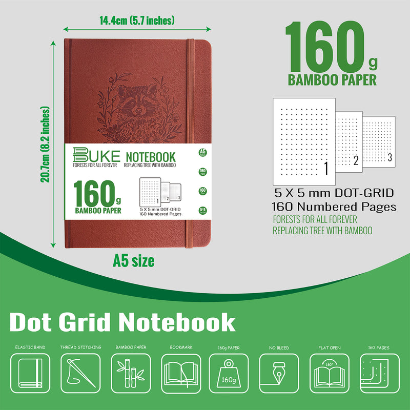 Embossed Raccoon Floral A5 Dot Grid Notebook 160gsm Hardcover Journal Gift-zoom-