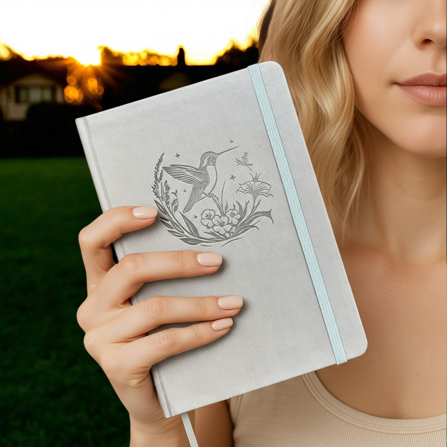 A5 Dot Grid Notebook 160gsm Bamboo Paper Journal with Embossed Hummingbird Cover-zoom-2