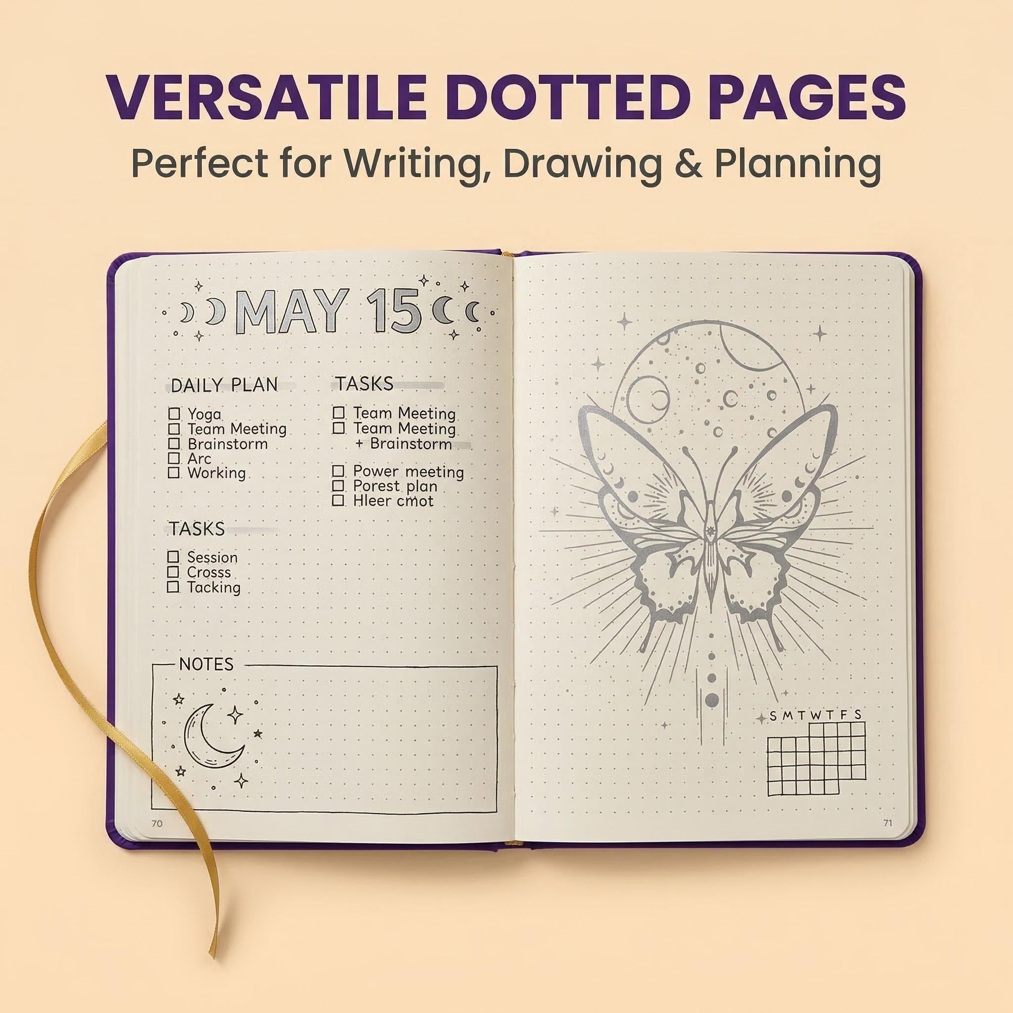 A5 Celestial Butterfly Dot Grid Journal 160gsm Thick Paper PU Hardcover Notebook-zoom-4