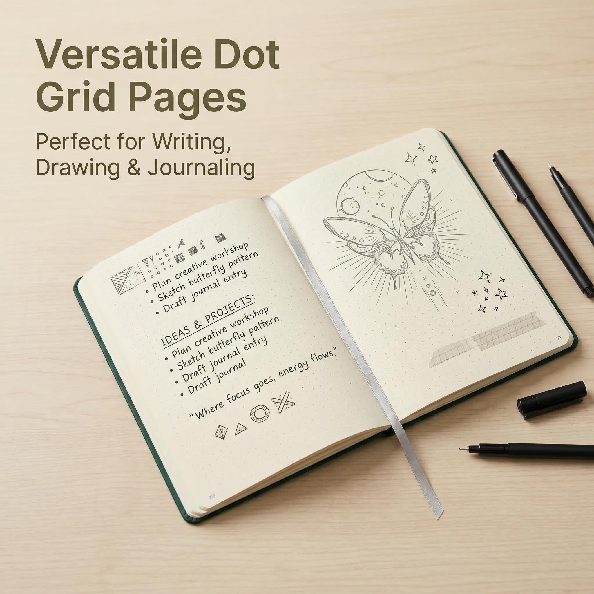A5 Celestial Butterfly Dot Grid Journal 160gsm Thick Paper PU Hardcover Notebook-zoom-9