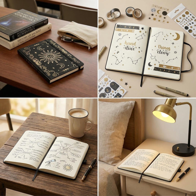 A5 Dot Grid Journal with Gold Foil Sun & Moon Astrology Cover-zoom-